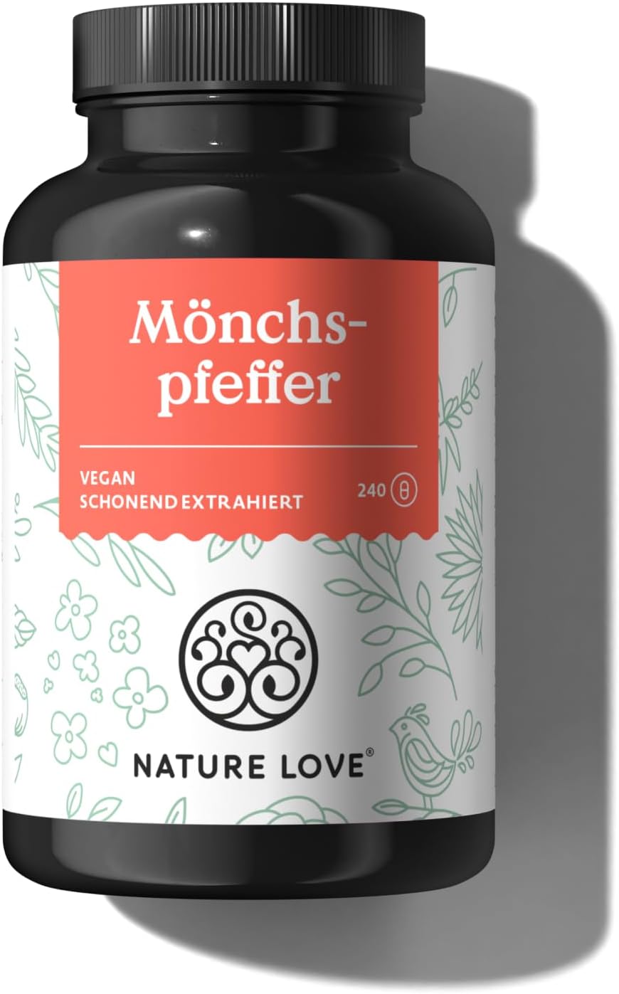 NATURE LOVE® Mönchspfeffer Kapseln - 240 Stück - 4:1 Extrakt aus Original Vitex Agnus Castus - Hochdosiert mit 10mg je Kapsel, Ohne unnötige Zusätze, vegan, laborgeprüft, in Deutschland produziert