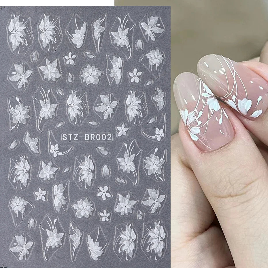 3D Nail Sticker – Weiße Blumen