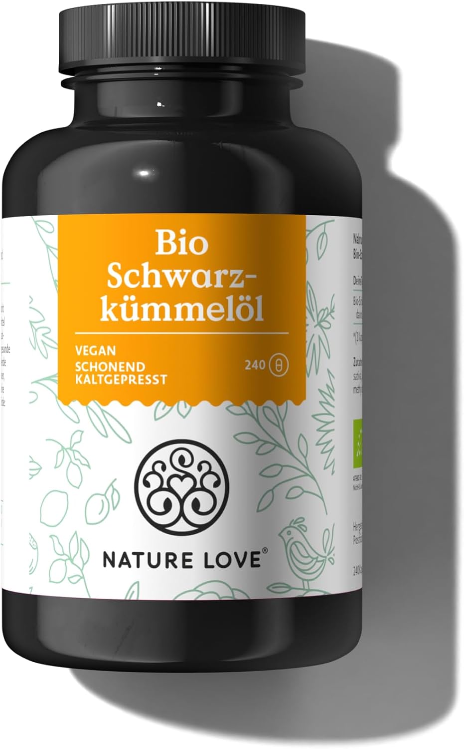 NATURE LOVE® Bio Schwarzkümmelöl - 240 allergenfreie, vegane Kapseln - hochdosiert: 1000mg pro Tagesdosis - davon 50% Linolsäure - kaltgepresst, aus Ägypten