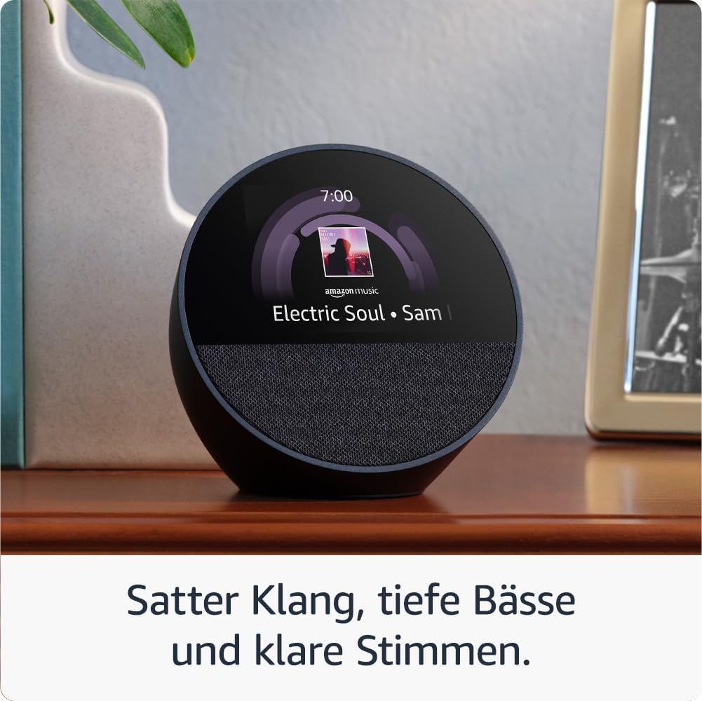 Amazon Echo Spot (2024), smarter Wecker mit sattem Klang und Alexa, Schwarz