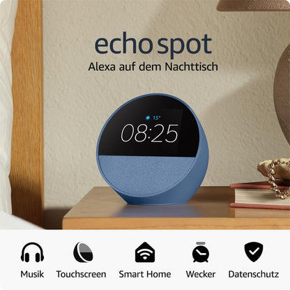 Amazon Echo Spot (2024), smarter Wecker mit sattem Klang und Alexa, Schwarz