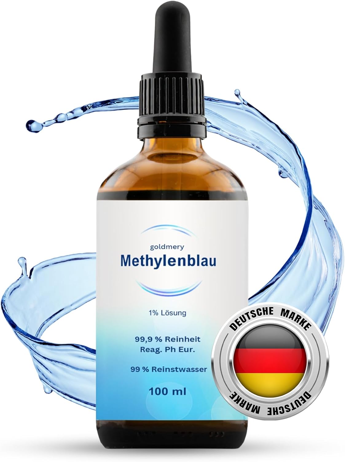Methylenblau Tropfen 100ml Pharmaqualität mit Pipette– 99,9% Reinheit – Laborgeprüft & in Deutschland hergestellt – Methylenblau 1% Lösung –,