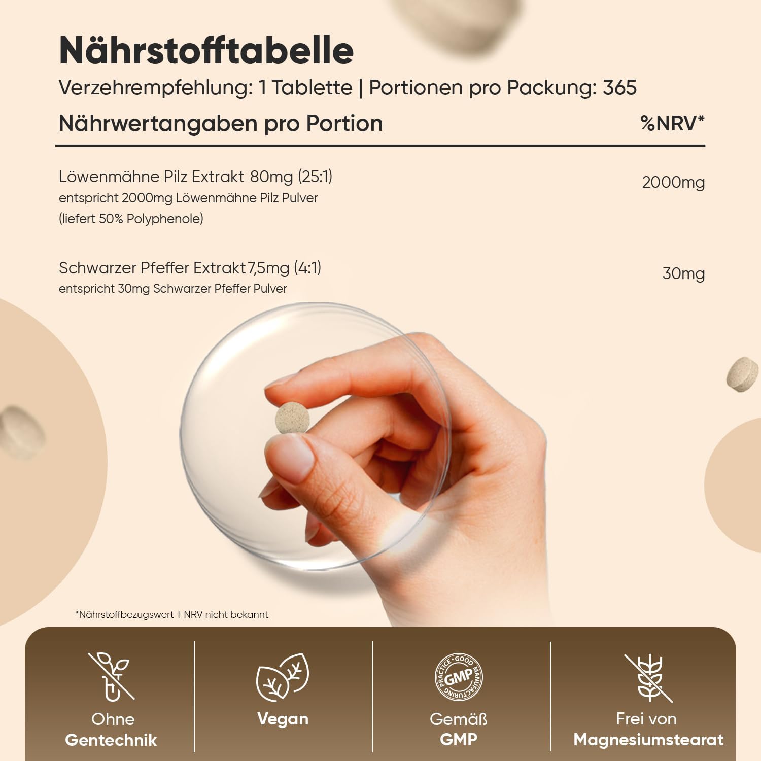 Löwenmähne Pilz 365 Tabletten - 2000mg je Tablette - Lions Mane Mushroom (Hericium Erinaceus) - 25:1 Extrakt mit Schwarzer Pfeffer 30mg - 1 Jahr Vorrat - WeightWorld