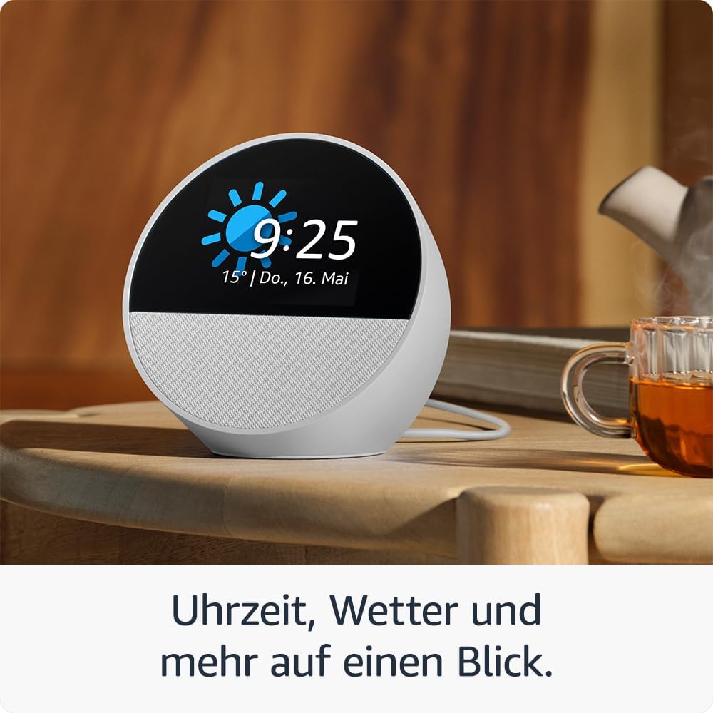 Amazon Echo Spot (2024), smarter Wecker mit sattem Klang und Alexa, Schwarz