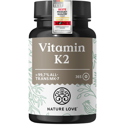 NATURE LOVE® Vitamin K2 MK7-200µg - 1700 Tropfen (50ml) - Höchster all-trans-Gehalt 99,7+% - Hochwertig: K2VITAL® von Kappa - gelöst in MCT Kokos-Öl - Hochdosiert, vegan & in Deutschland produziert