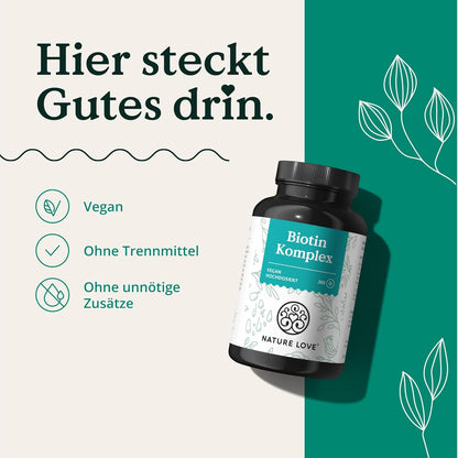 Biotin Komplex - mit Zink, Selen, Silizium & Vitamin B5 - hochdosiert mit 10.000µg Biotin - 365 Tabletten für Haare, Haut und Nägel - Haar Vitamine im Jahresvorrat - vegan & laborgeprüft