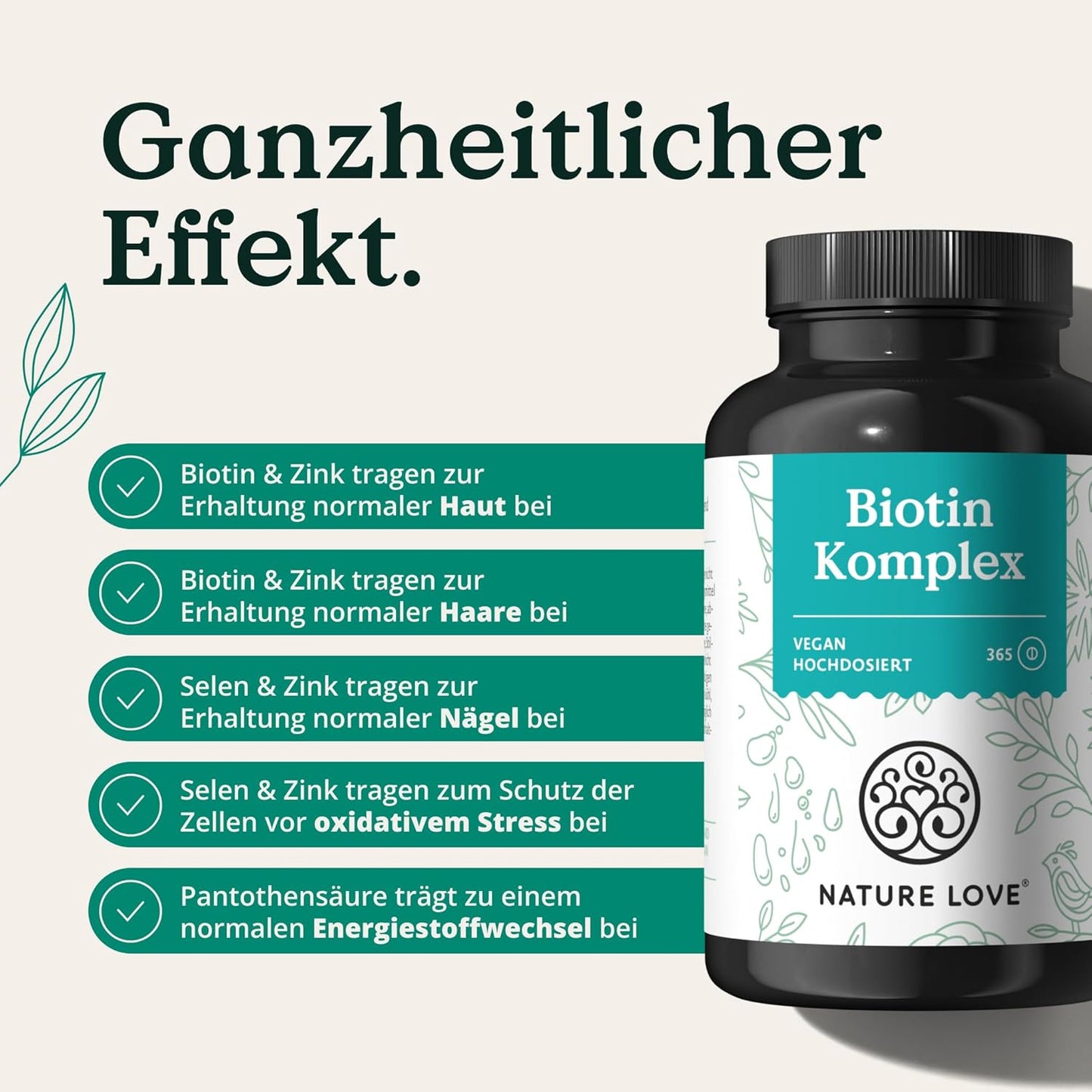 Biotin Komplex - mit Zink, Selen, Silizium & Vitamin B5 - hochdosiert mit 10.000µg Biotin - 365 Tabletten für Haare, Haut und Nägel - Haar Vitamine im Jahresvorrat - vegan & laborgeprüft