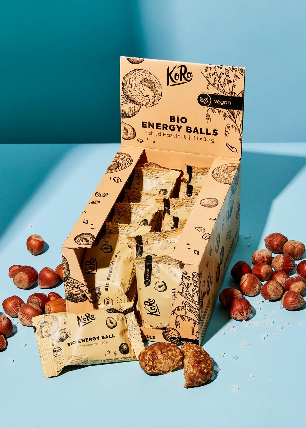 KoRo Bio Energy Balls Salted Hazelnut - Bio und vegan - Mit cremiger Haselnussmusfüllung - Hoher Ballaststoffgehalt