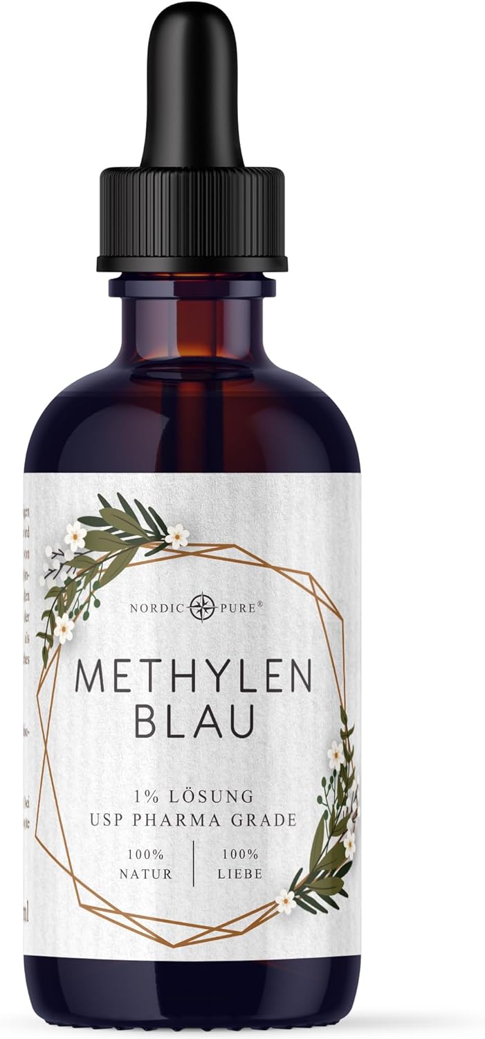 Methylenblau 100ml hochdosierte Tropfen von Nordic Pure | Lösung mit 99,9% Reinheit | Hochdosiert Methylene Blue | Methylene Blau 1% Lösung | Laborgeprüft & in Deutschland hergestellt