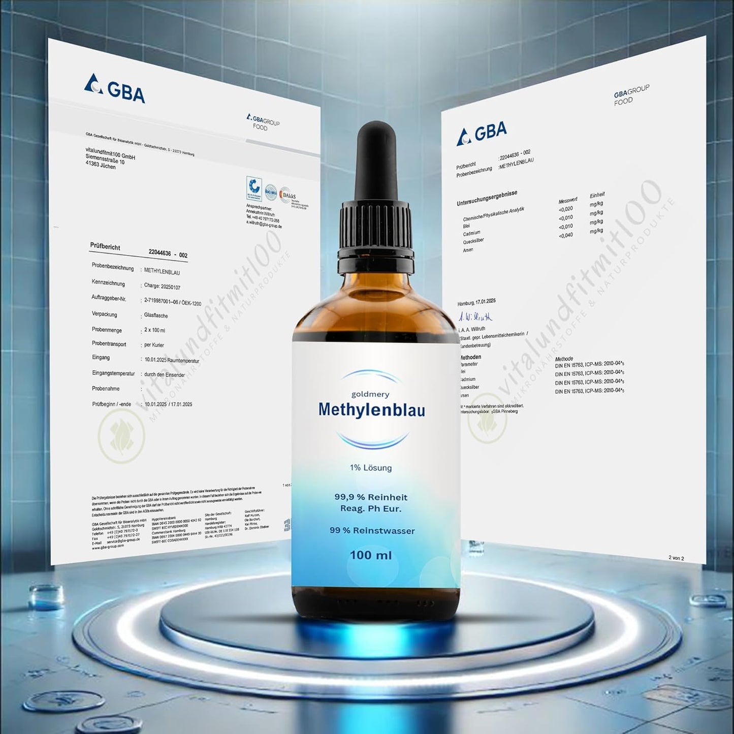 Methylenblau Tropfen 100ml Pharmaqualität mit Pipette– 99,9% Reinheit – Laborgeprüft & in Deutschland hergestellt – Methylenblau 1% Lösung –,