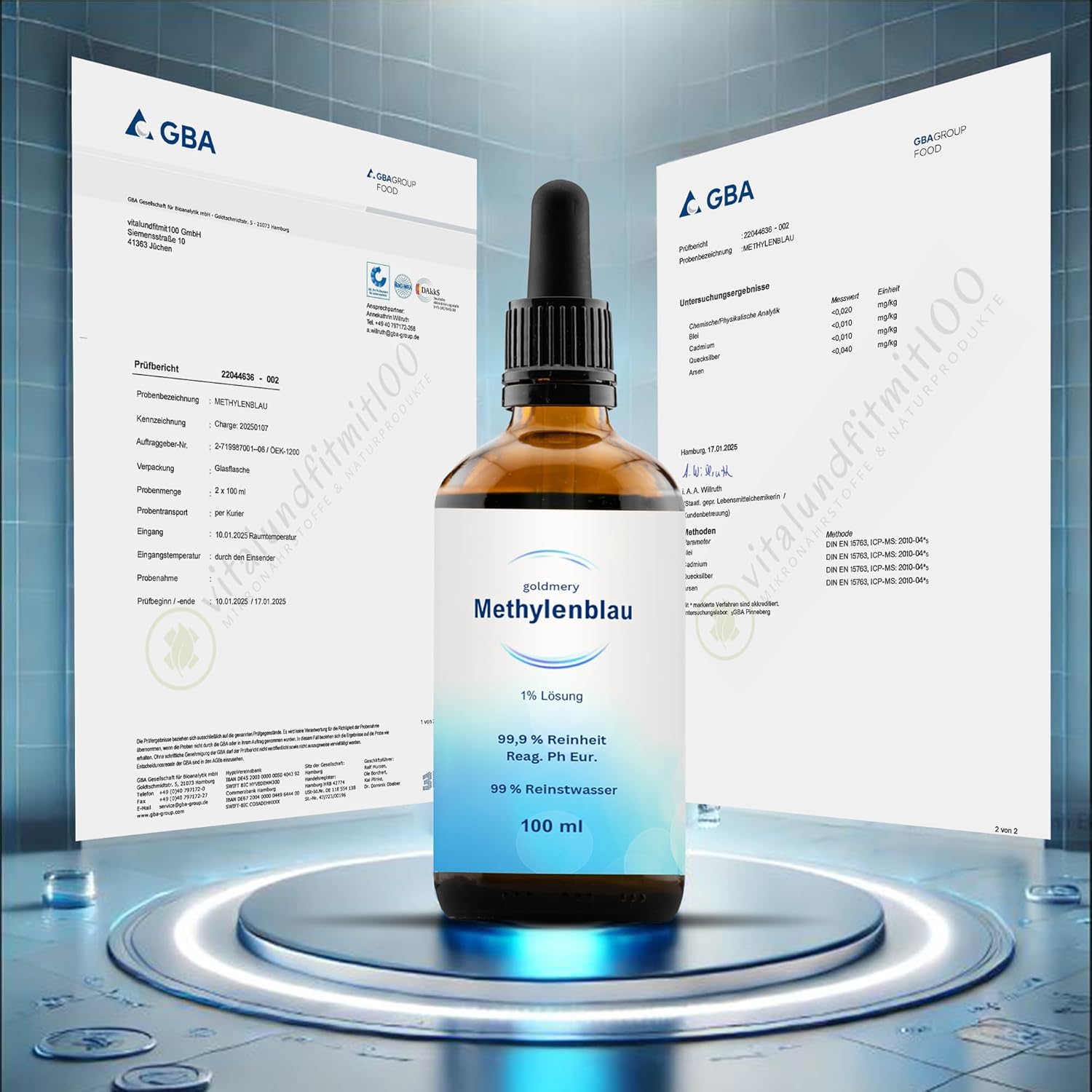 Methylenblau Tropfen 100ml Pharmaqualität mit Pipette– 99,9% Reinheit – Laborgeprüft & in Deutschland hergestellt – Methylenblau 1% Lösung –,
