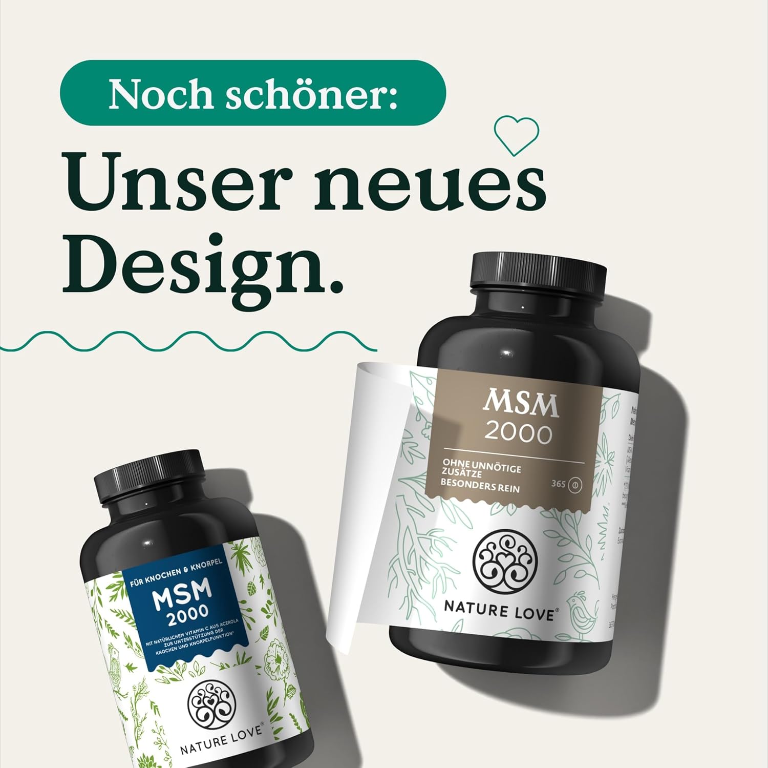NATURE LOVE® MSM 2000mg mit Vitamin C - 365 laborgeprüfte Tabletten - Kompakteres MSM Pulver als bei Kapseln - Ohne Zusätze, hochdosiert, vegan, in Deutschland produziert