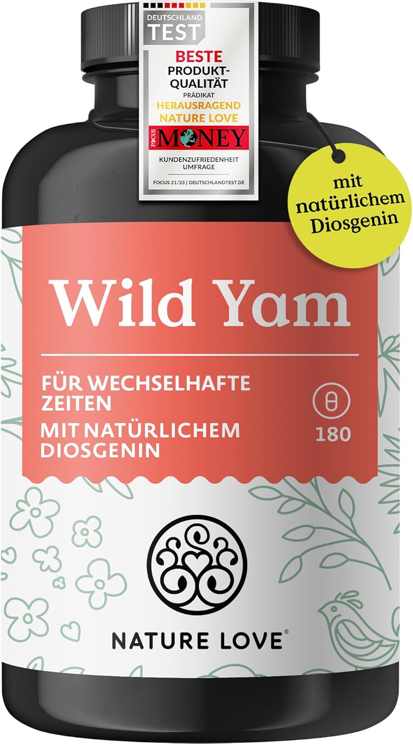 NATURE LOVE® Wild Yam Kapseln - 180 Wechseljahre Kapseln vegan - Hochdosiert mit 880mg Extrakt (davon 176mg Diosgenin) - laborgeprüft, ohne unerwünschte Zusätze und in Deutschland produziert