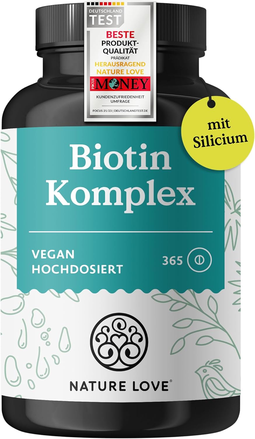 Biotin Komplex - mit Zink, Selen, Silizium & Vitamin B5 - hochdosiert mit 10.000µg Biotin - 365 Tabletten für Haare, Haut und Nägel - Haar Vitamine im Jahresvorrat - vegan & laborgeprüft