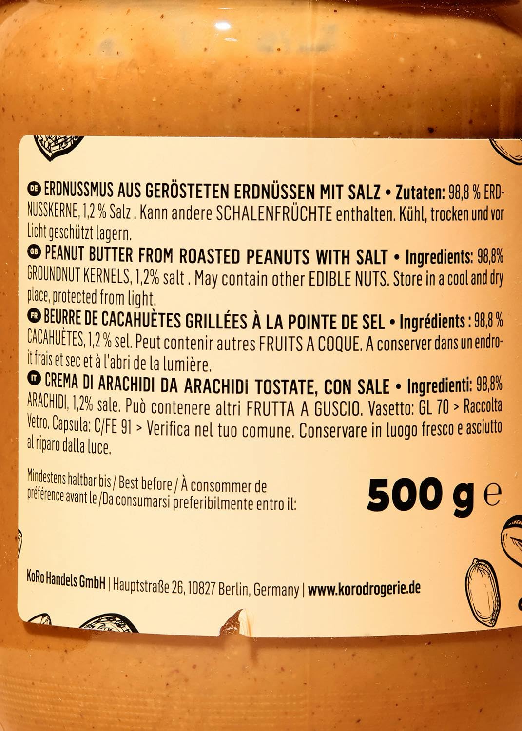 KoRo - Gesalzenes Erdnussmus 500 g - Vegan - Nussmus aus gerösteten Erdnüssen und einer Prise Salz - Ohne Palmöl und ohne Zuckerzusatz* - Proteinquelle