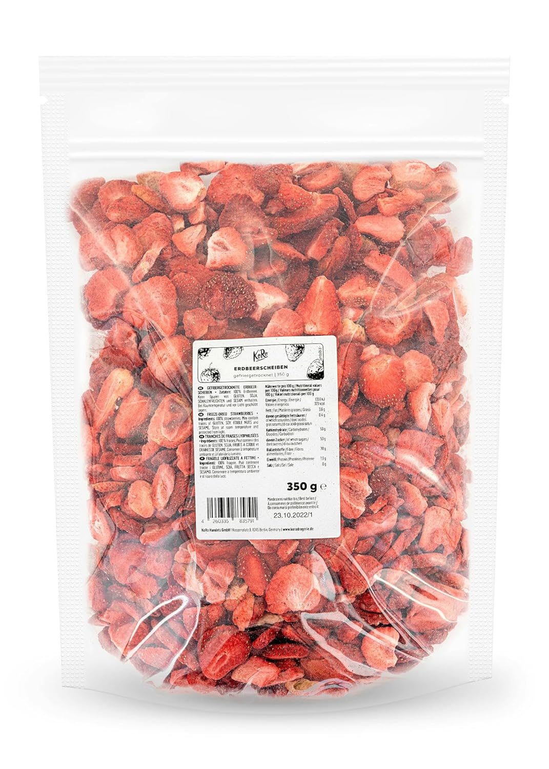 KoRo - Gefriergetrocknete Erdbeeren 2 x 350 g - Schonend getrocknete Trockenfrüchte - 100% pflanzlich und naturbelassen