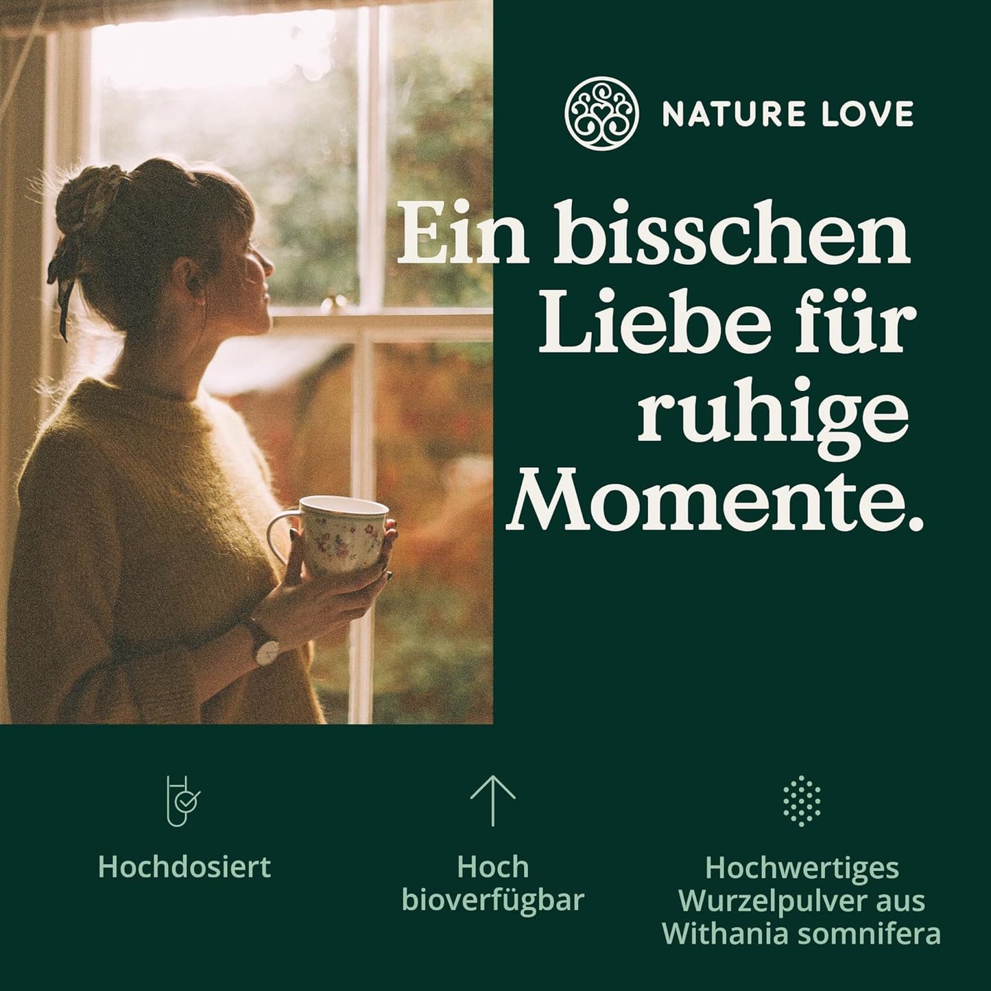NATURE LOVE® Bio Ashwagandha - 240 Kapseln - Hochdosiert mit 1950mg je Tagesdosis - Hochwertiges indisches Ashwagandha - Laborgeprüft, vegan, in Deutschland produziert
