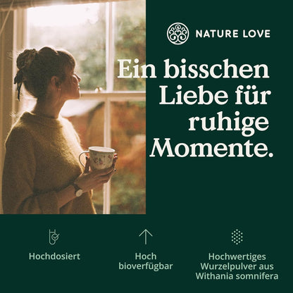 NATURE LOVE® Bio Ashwagandha - 240 Kapseln - Hochdosiert mit 1950mg je Tagesdosis - Hochwertiges indisches Ashwagandha - Laborgeprüft, vegan, in Deutschland produziert