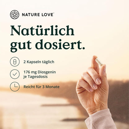 NATURE LOVE® Wild Yam Kapseln - 180 Wechseljahre Kapseln vegan - Hochdosiert mit 880mg Extrakt (davon 176mg Diosgenin) - laborgeprüft, ohne unerwünschte Zusätze und in Deutschland produziert