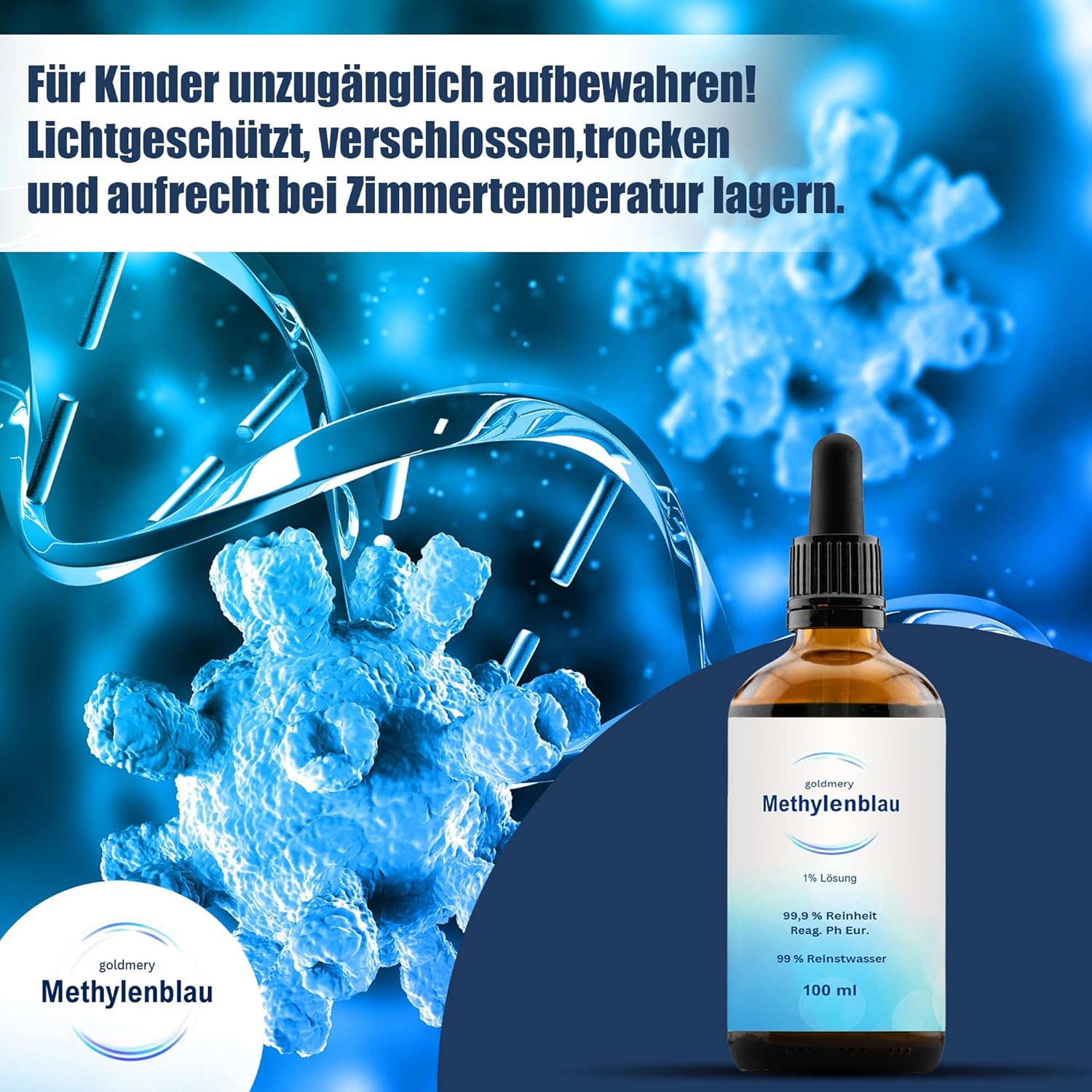 Methylenblau Tropfen 100ml Pharmaqualität mit Pipette– 99,9% Reinheit – Laborgeprüft & in Deutschland hergestellt – Methylenblau 1% Lösung –,