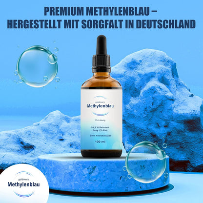 Methylenblau Tropfen 100ml Pharmaqualität mit Pipette– 99,9% Reinheit – Laborgeprüft & in Deutschland hergestellt – Methylenblau 1% Lösung –,