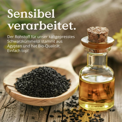 NATURE LOVE® Bio Schwarzkümmelöl - 240 allergenfreie, vegane Kapseln - hochdosiert: 1000mg pro Tagesdosis - davon 50% Linolsäure - kaltgepresst, aus Ägypten