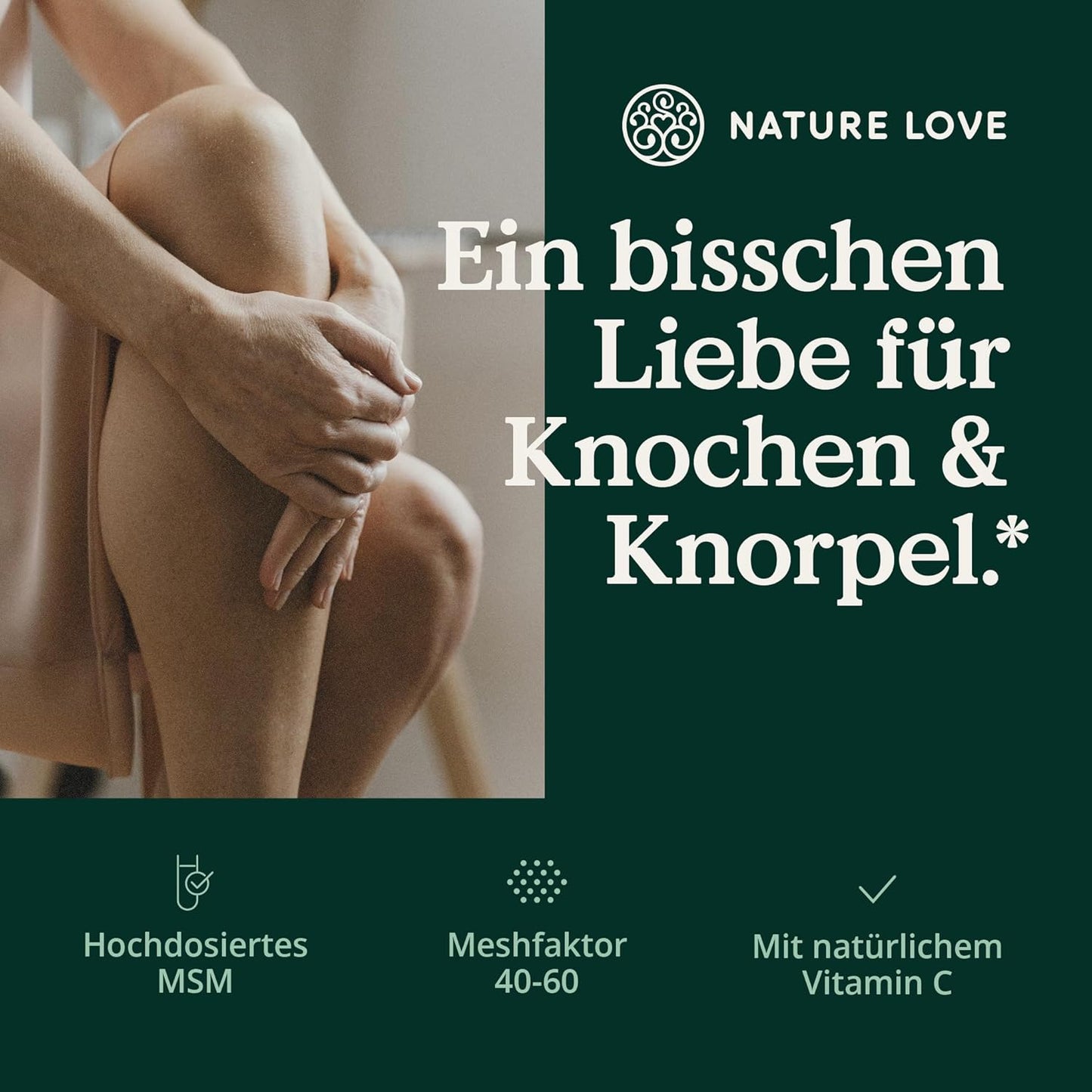 NATURE LOVE® MSM 2000mg mit Vitamin C - 365 laborgeprüfte Tabletten - Kompakteres MSM Pulver als bei Kapseln - Ohne Zusätze, hochdosiert, vegan, in Deutschland produziert