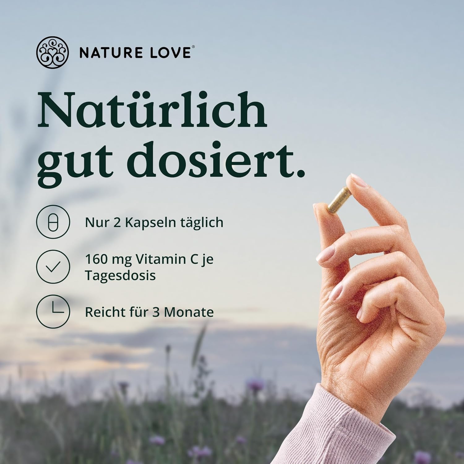 NATURE LOVE® Natürliches Vitamin C aus Bio Acerola Extrakt - Hochdosiert - Beste Bioverfügbarkeit - 180 Kapseln - Immunsystem - oxidativer Stress - laborgeprüft, vegan und in Deutschland produziert
