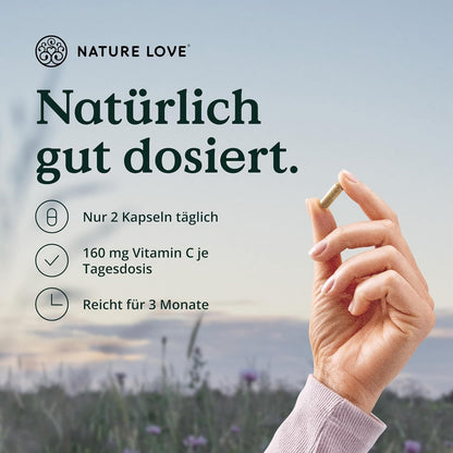 NATURE LOVE® Natürliches Vitamin C aus Bio Acerola Extrakt - Hochdosiert - Beste Bioverfügbarkeit - 180 Kapseln - Immunsystem - oxidativer Stress - laborgeprüft, vegan und in Deutschland produziert