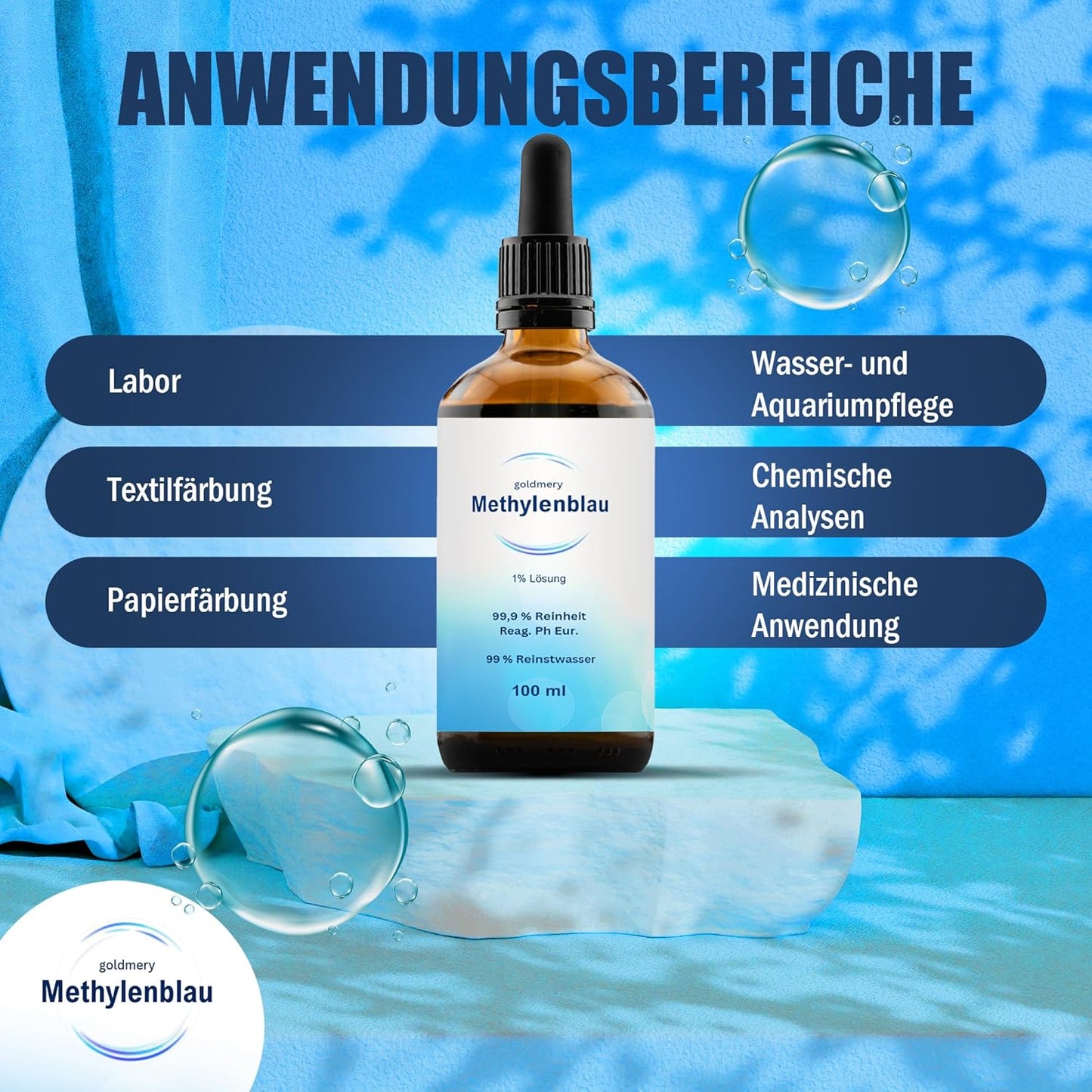 Methylenblau Tropfen 100ml Pharmaqualität mit Pipette– 99,9% Reinheit – Laborgeprüft & in Deutschland hergestellt – Methylenblau 1% Lösung –,