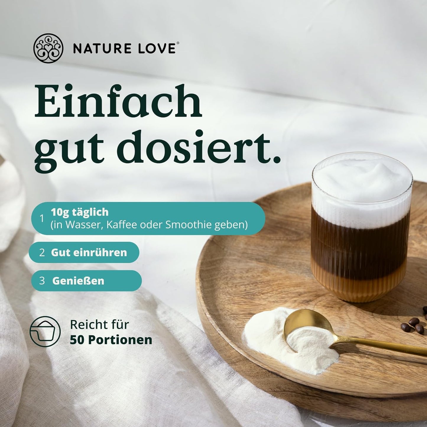 NATURE LOVE® Premium Collagen Pulver mit Hyaluronsäure und Elastin - 500g Kollagen - Peptide Type 1 und 3 - geschmacksneutral - Kollagen von Rindern aus Weidehaltung - laborgeprüft