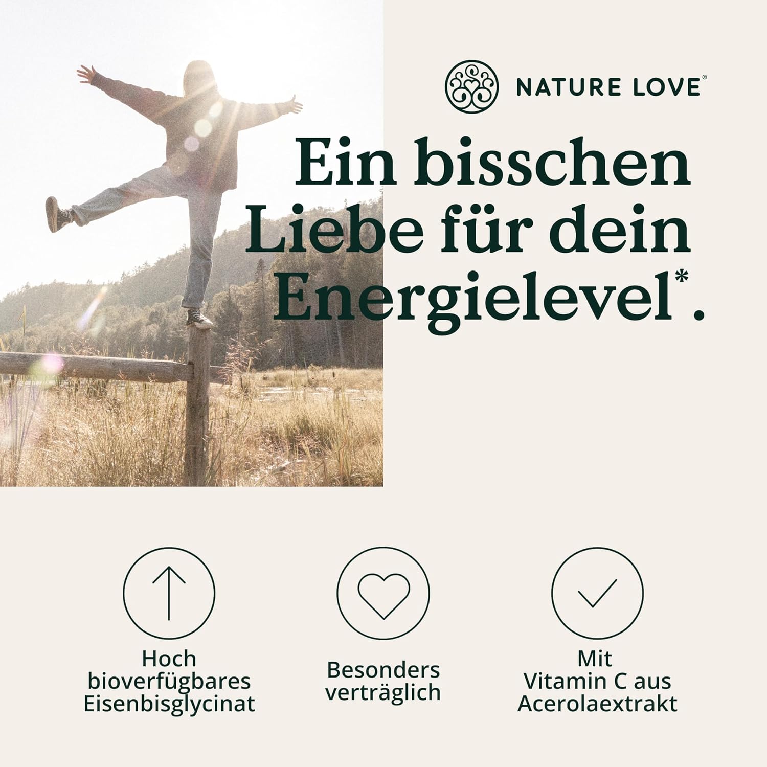 NATURE LOVE® Eisentabletten mit Vitamin C - 240 Stück - 20mg Eisen und 40mg Vitamin C pro Tablette - Hoch bioverfügbares Eisen-bisglycinat (Eisen-Chelat) - vegan, in Deutschland produziert