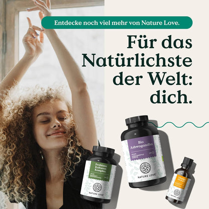 NATURE LOVE® Bio Ashwagandha - 240 Kapseln - Hochdosiert mit 1950mg je Tagesdosis - Hochwertiges indisches Ashwagandha - Laborgeprüft, vegan, in Deutschland produziert