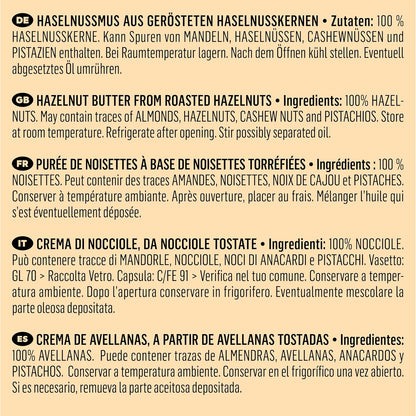 KoRo - Haselnussmus 500 g - Ohne Zusätze oder Konservierungsstoffe - Aus 100% Haselnüssen - Perfekt für Smoothies Bowls, Salatdressings und Brotaufstriche - Großes Glas zum Vorteilspreis