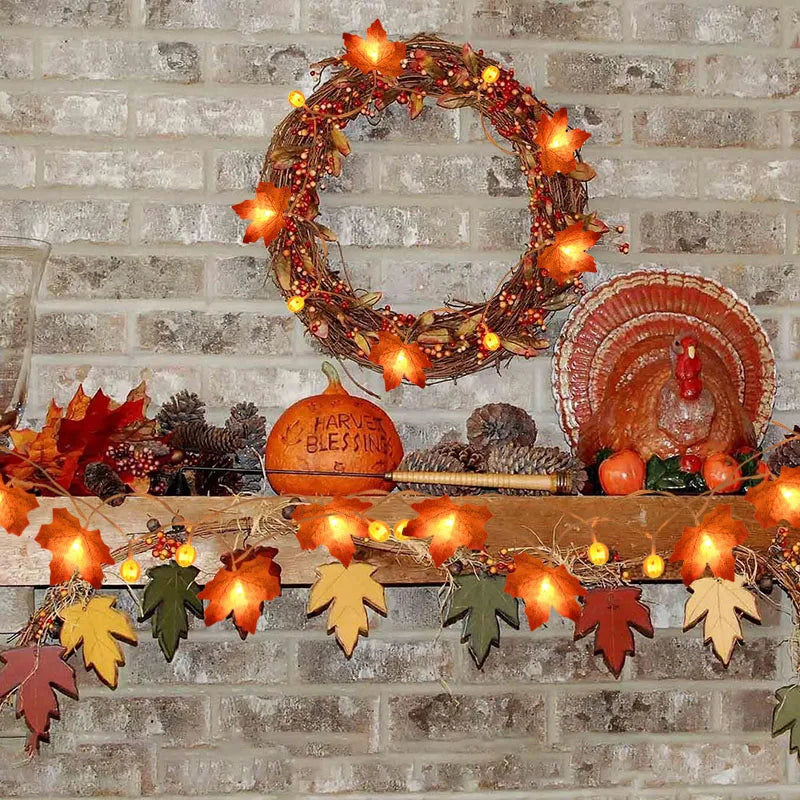 Herbstgirlande – warmes Licht & goldene Blätter