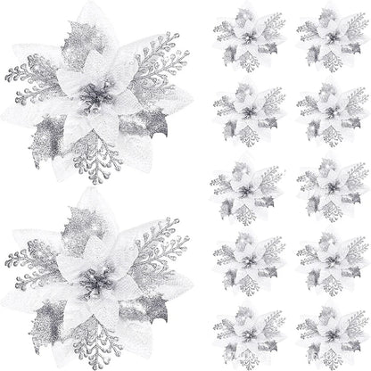 Glitzernde Weihnachtsblumen – Festliche Baumdeko