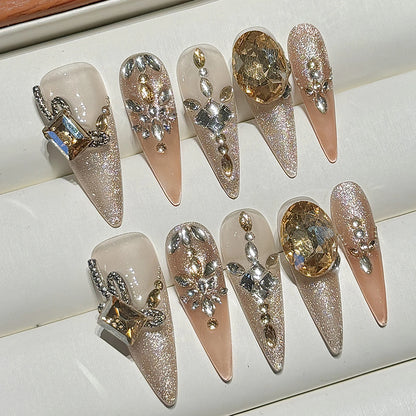 Press-On Nails Stiletto – Goldener Luxus