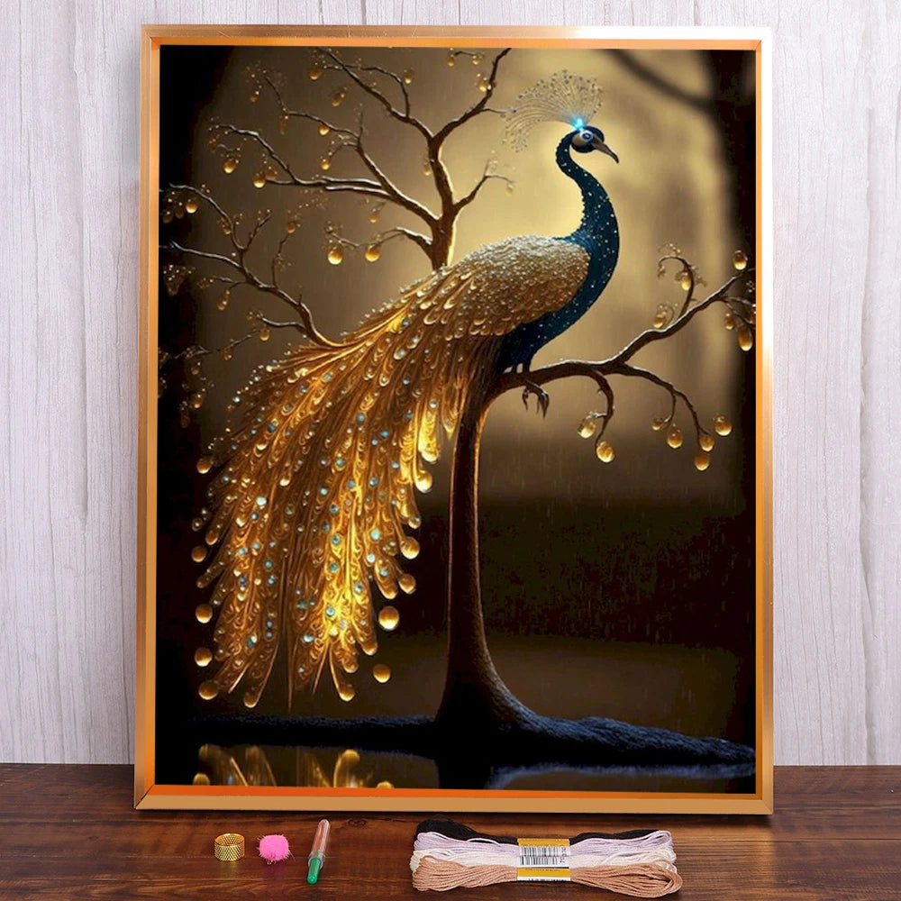 Kreuzstich-Set- Goldene Pfauenpracht
