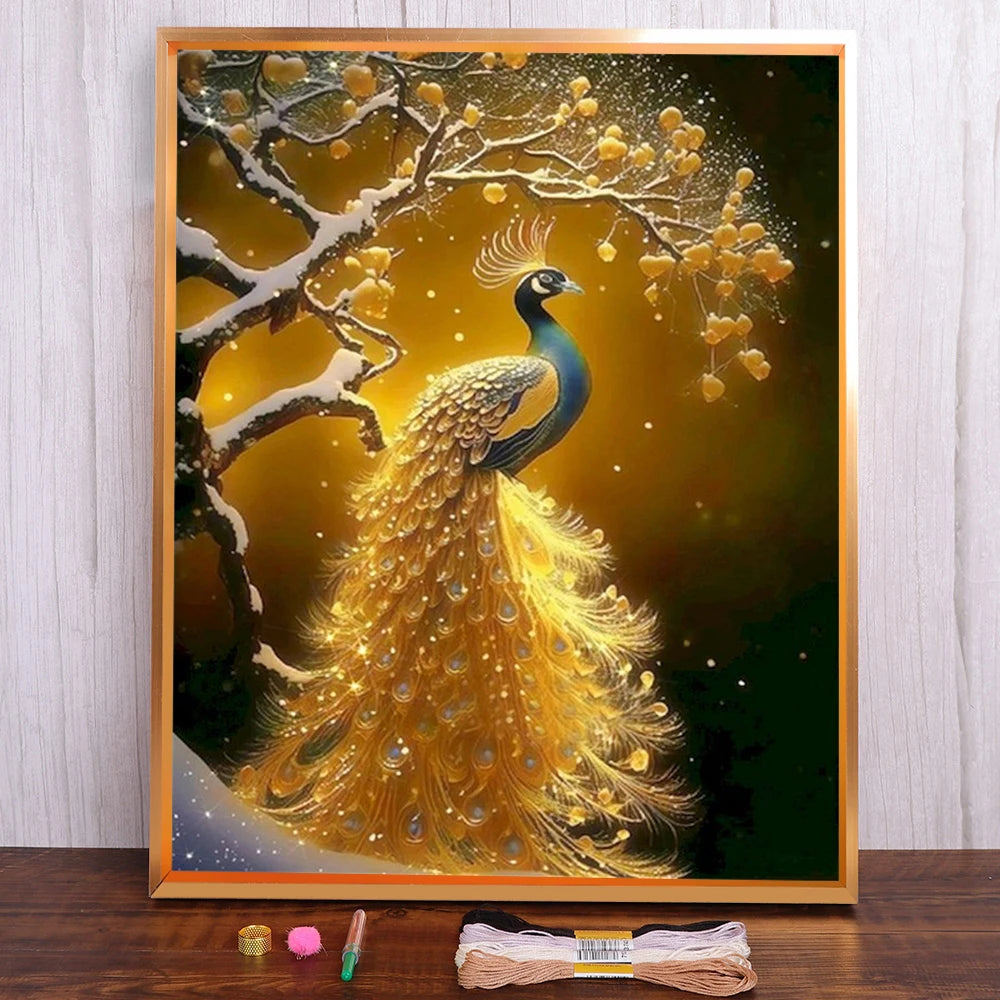 Kreuzstich-Set- Goldene Pfauenpracht