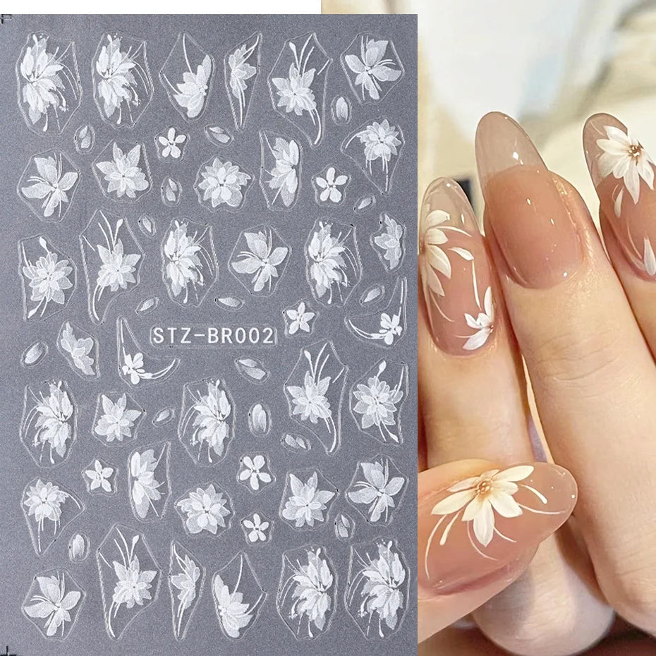 3D Nail Sticker – Weiße Blumen