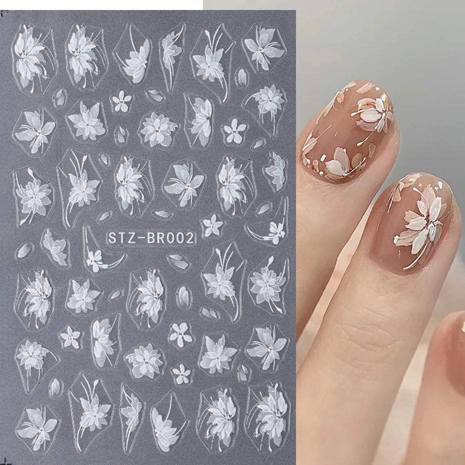 3D Nail Sticker – Weiße Blumen