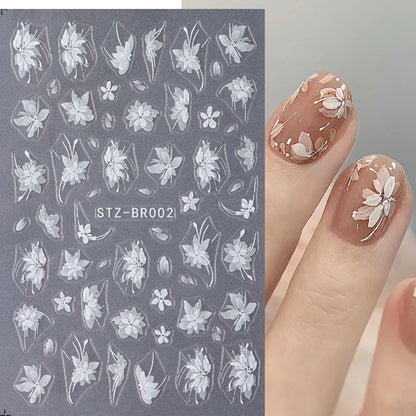 3D Nail Sticker – Weiße Blumen