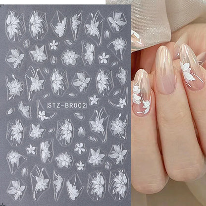 3D Nail Sticker – Weiße Blumen