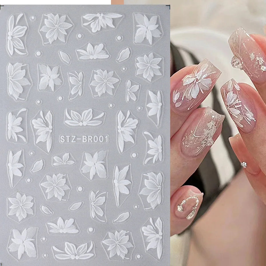 3D Nail Sticker – Weiße Blumen