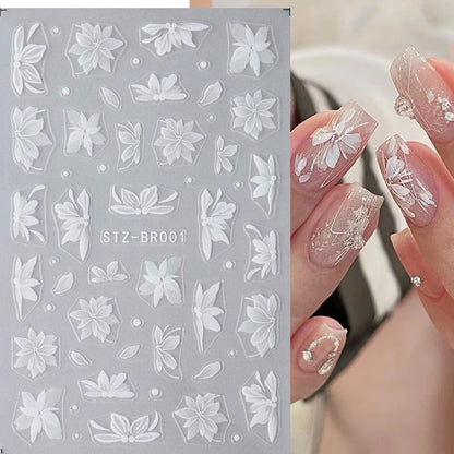 3D Nail Sticker – Weiße Blumen
