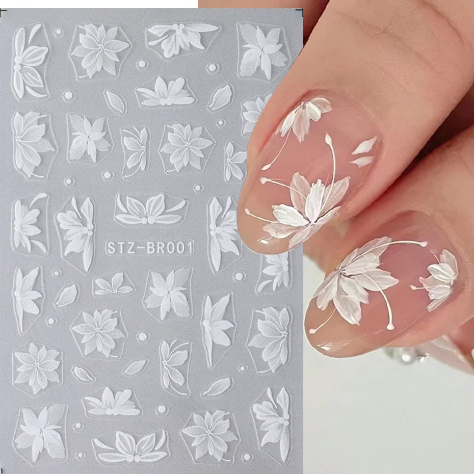 3D Nail Sticker – Weiße Blumen
