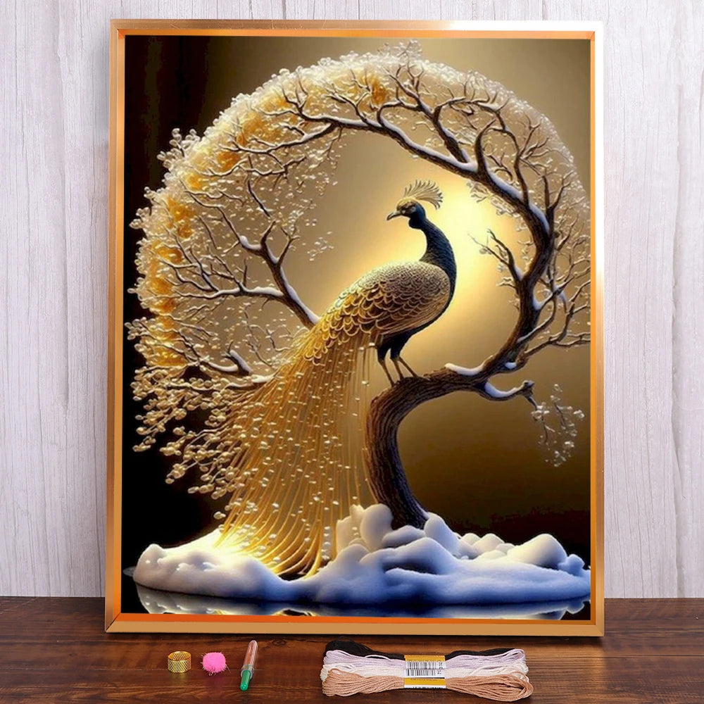 Kreuzstich-Set- Goldene Pfauenpracht