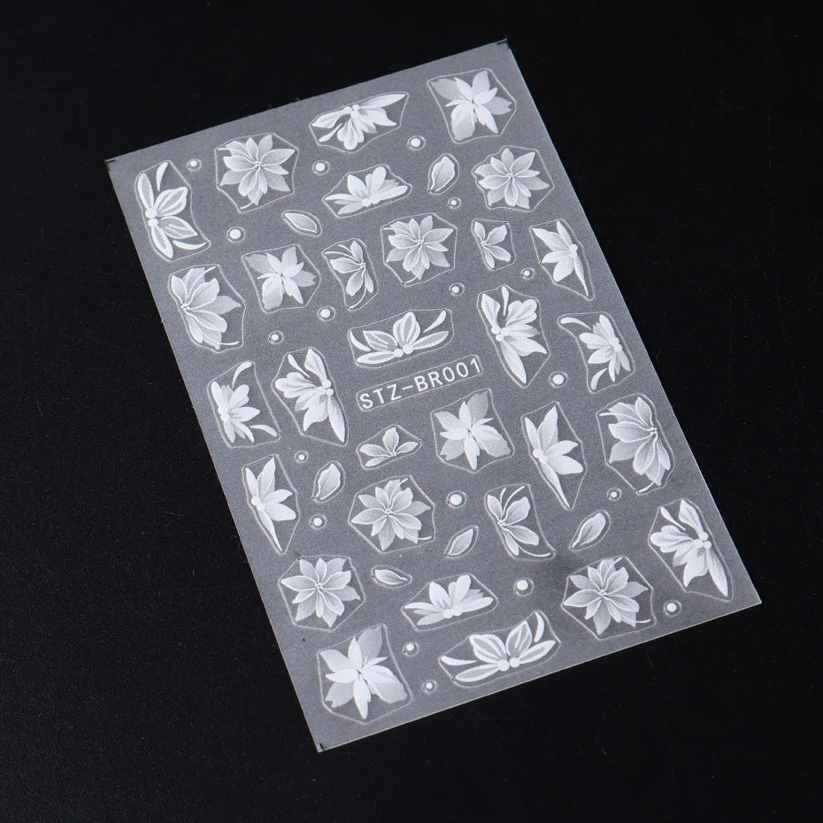3D Nail Sticker – Weiße Blumen