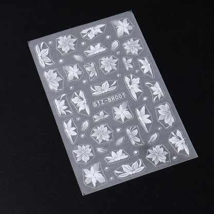 3D Nail Sticker – Weiße Blumen