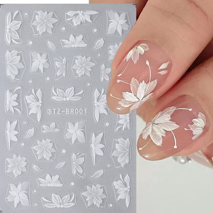 3D Nail Sticker – Weiße Blumen
